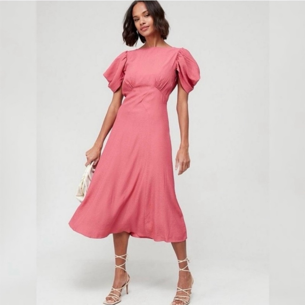 Ted Baker Rose Midi Dress with Puff Sleeves